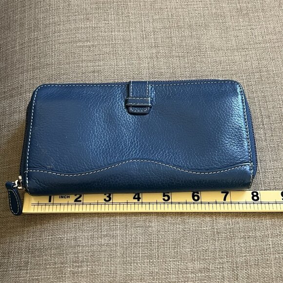 TIGNANELLO Womens Blue Leather Zip Around Wallet Clutch Card Slots Key Ring - Picture 5 of 13